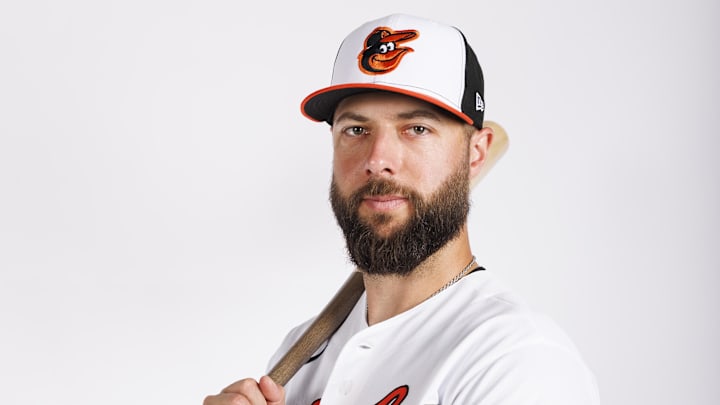 Feb 18, 2026; Sarasota, FL, USA; Baltimore Orioles outfielder Weston Wilson (32) poses for media day. Mandatory Credit: Morgan Tencza-Imagn Images