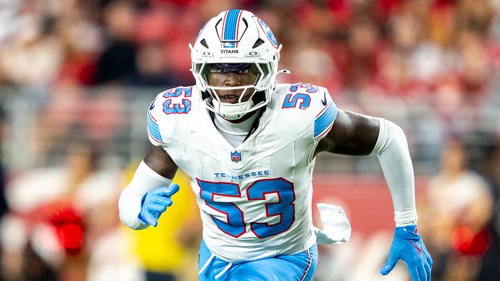 August 13, 2026; Santa Clara, California, USA; Tennessee Titans linebacker Anthony Hill Jr. (53) during the third quarter against the San Francisco 49ers at Levi's Stadium. Mandatory Credit: Kyle Terada-Imagn Images