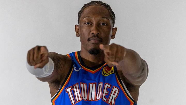 Sep 28, 2026; Oklahoma City, OK, USA; Oklahoma City Thunder guard/forward Jalen Williams (8) poses for a photo during the Oklahoma City Thunder Media Day at Paycom Center. Mandatory Credit: Alonzo Adams-Imagn Images