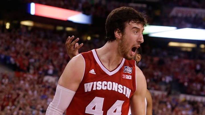 Wisconsin Badgers forward Frank Kaminsky celebrates a basket during first half of their NCAA Final Four college basketball tournament championship Monday, April 6 2015 at Lucas Oil Stadium in Indianapolis, Ind. MARK HOFFMAN/MHOFFMAN@JOURNALSENTINEL.COM