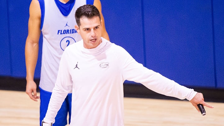 Florida Gators head coach Todd Golden lead the Florida Gators men’s basketball team in a practice on John W. Frost II Practice Court in Gainesville, FL on Tuesday, September 24, 2024. [Doug Engle/Gainesville Sun]