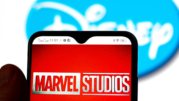 In this photo illustration, the Marvel Studios logo is seen...