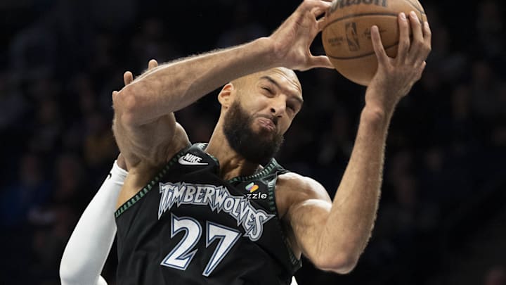 Oct 29, 2025; Minneapolis, Minnesota, USA; Minnesota Timberwolves center Rudy Gobert (27) grabs a rebound against the Los Angeles Lakers in the second half at Target Center. Mandatory Credit: Jesse Johnson-Imagn Images Oct 29, 2025; Minneapolis, Minnesota, USA; Minnesota Timberwolves center Rudy Gobert (27) grabs a rebound against the Los Angeles Lakers in the second half at Target Center. Mandatory Credit: Jesse Johnson-Imagn Images