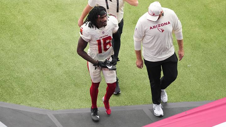 Sep 20, 2026; Glendale, Arizona, USA; Arizona Cardinals wide receiver Marvin Harrison Jr. (18) is assisted off the field in the second half against the Seattle Seahawks at State Farm Stadium. Mandatory Credit: Joe Camporeale-Imagn Images Sep 20, 2026; Glendale, Arizona, USA; Arizona Cardinals wide receiver Marvin Harrison Jr. (18) is assisted off the field in the second half against the Seattle Seahawks at State Farm Stadium. Mandatory Credit: Joe Camporeale-Imagn Images