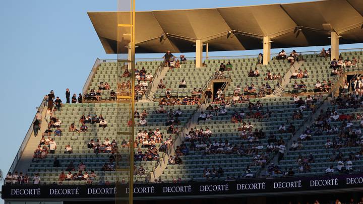 Los Angeles, California, USA;  Many empty seats during the fourth inning in game two of the NLDS for the 2026 MLB Playoffs between the Atlanta Braves and Los Angeles Dodgers at Uniqlo Field at Dodger Stadium.  Mandatory Credit: Kiyoshi Mio-Imagn Images