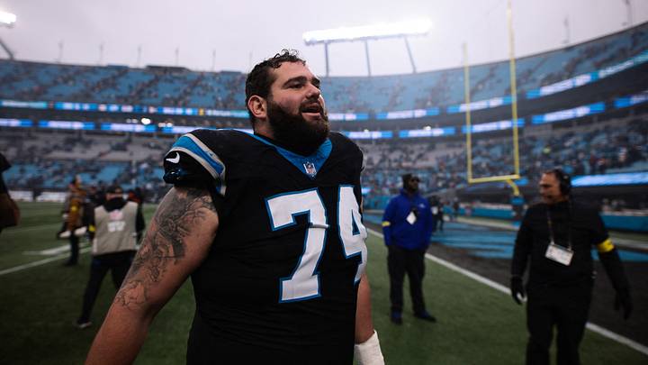 Carolina Panthers offensive tackle Jake Curhan (74) looks on after the game against the Los Angeles Rams Carolina Panthers offensive tackle Jake Curhan (74) looks on after the game against the Los Angeles Rams
