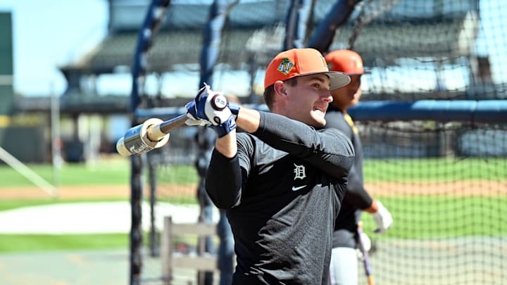 Feb 24, 2026; North Port, Florida, USA; Detroit Tigers shortstop Kevin McGonigle (85) prepares to take batting practice before the game against the Atlanta Braves during spring training at CoolToday Park. Mandatory Credit: Jonathan Dyer-Imagn Images Feb 24, 2026; North Port, Florida, USA; Detroit Tigers shortstop Kevin McGonigle (85) prepares to take batting practice before the game against the Atlanta Braves during spring training at CoolToday Park. Mandatory Credit: Jonathan Dyer-Imagn Images