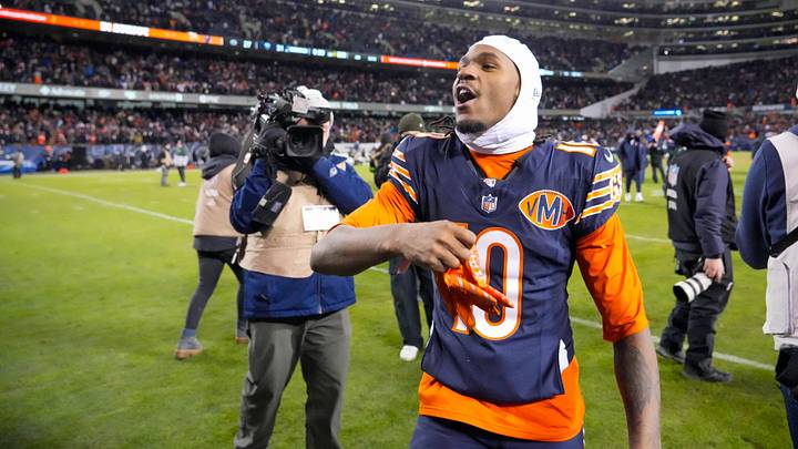 Chicago Bears wide receiver Luther Burden III (10) leaves the field following a game against the Green Bay Packers in an NFC Wild Card Round game at Soldier Field. 