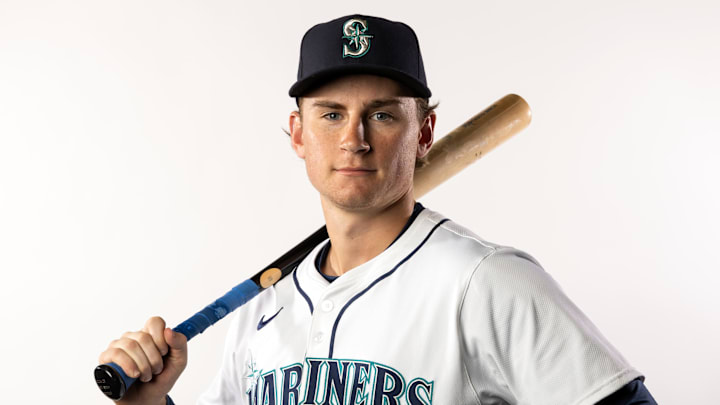 Seattle Mariners infielder Colt Emerson poses for a portrait during media day at Peoria Sports Complex. Seattle Mariners infielder Colt Emerson poses for a portrait during media day at Peoria Sports Complex.