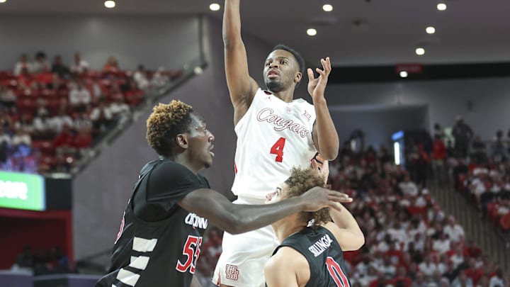 Feb 27, 2024; Houston, Texas, USA; Houston Cougars guard L.J. Cryer (4) shoots the ball during the second half against the Cincinnati Bearcats at Fertitta Center. Mandatory Credit: Troy Taormina-Imagn Images Feb 27, 2024; Houston, Texas, USA; Houston Cougars guard L.J. Cryer (4) shoots the ball during the second half against the Cincinnati Bearcats at Fertitta Center. Mandatory Credit: Troy Taormina-Imagn Images