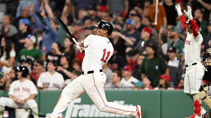 May 17, 2025; Boston, Massachusetts, USA; Boston Red Sox designated hitter Rafael Devers (11) hits a walk off home run against the Atlanta Braves during the ninth inning at Fenway Park. Mandatory Credit: Brian Fluharty-Imagn Images May 17, 2025; Boston, Massachusetts, USA; Boston Red Sox designated hitter Rafael Devers (11) hits a walk off home run against the Atlanta Braves during the ninth inning at Fenway Park. Mandatory Credit: Brian Fluharty-Imagn Images