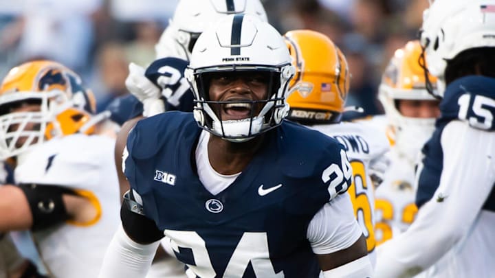 Penn State linebacker Ta'Mere Robinson (24) 
