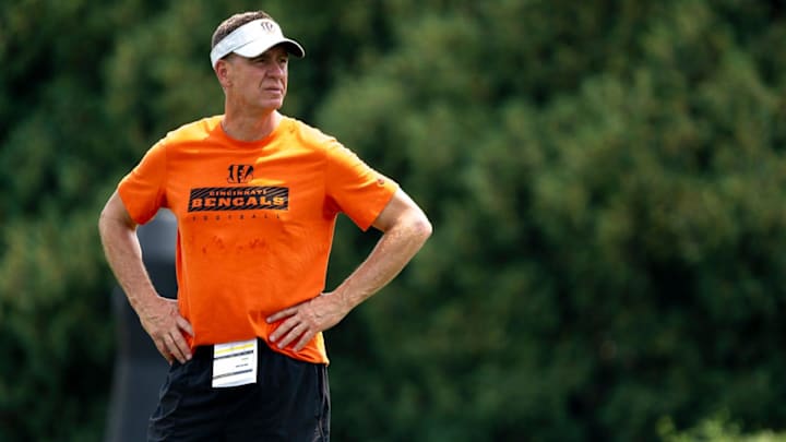 Cincinnati Bengals defensive coordinator Lou Anarumo looks on at Cincinnati Bengals training camp on the Kettering Health Practice Fields in Cincinnati on Sunday, Aug. 4, 2024. Cincinnati Bengals defensive coordinator Lou Anarumo looks on at Cincinnati Bengals training camp on the Kettering Health Practice Fields in Cincinnati on Sunday, Aug. 4, 2024.
