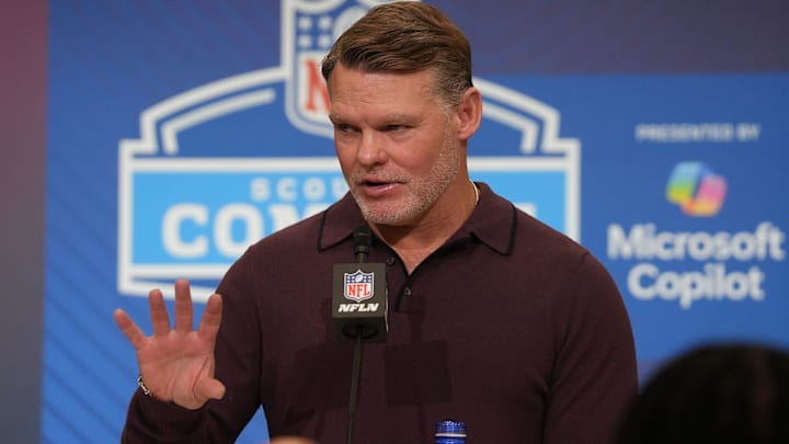 Indianapolis Colts general manager Chris Ballard meets with the media at the 2026 NFL Combine.