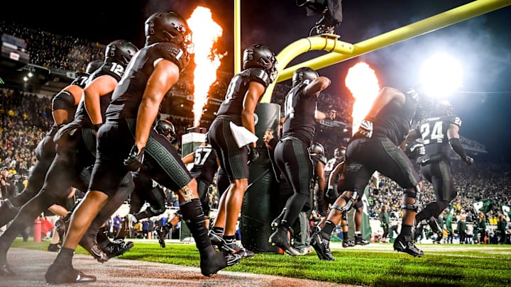 Michigan State takes the field before the game against Michigan on Saturday, Oct. 21, 2023, at