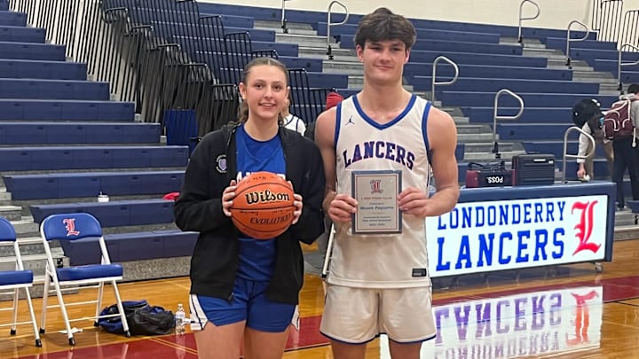 Sammie Sullivan scored her 1,000th career point on Tuesday night for the Londonderry girls basketball team, just hours before Mason Paquette reached the same milestone for the Lancers' boys team.