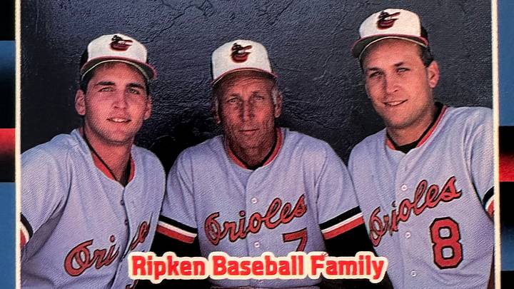 Ripken Baseball Family card from 1987 Leaf set featuring Billy, Cal Sr., and Cal Jr. from left to right. Ripken Baseball Family card from 1987 Leaf set featuring Billy, Cal Sr., and Cal Jr. from left to right.