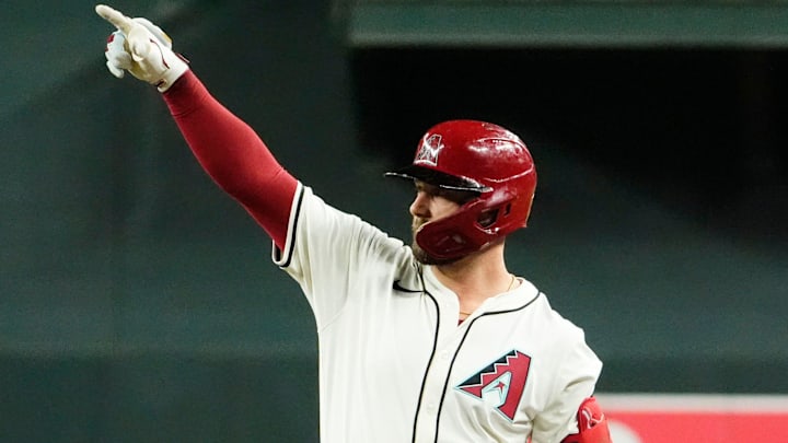 Arizona Diamondbacks Christian Walker (53) reacts after hitting an RBI-single against the San Francisco Giants in the fourth inning at Chase Field in Phoenix on Sept. 25, 2024. Arizona Diamondbacks Christian Walker (53) reacts after hitting an RBI-single against the San Francisco Giants in the fourth inning at Chase Field in Phoenix on Sept. 25, 2024.