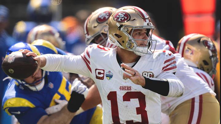 San Francisco quarterback Brock Purdy passed for 205 yards and three touchdowns in the 49ers' 27-7 win over the Rams on Thursday. San Francisco quarterback Brock Purdy passed for 205 yards and three touchdowns in the 49ers' 27-7 win over the Rams on Thursday.