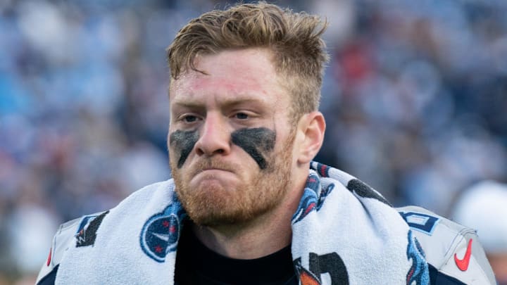 Tennessee Titans quarterback Will Levis (8) exits the field after the Titans lost in overtime to the Indianapolis Colts at Nissan Stadium in Nashville, Tenn., Sunday, Dec. 3, 2023.