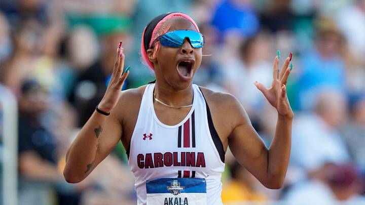 South Carolina’s Akala Garrett wins the women’s 400-meter hurdles during the NCAA Outdoor Track & Field Championships on June 13, 2026, at Hayward Field in Eugene, Oregon.