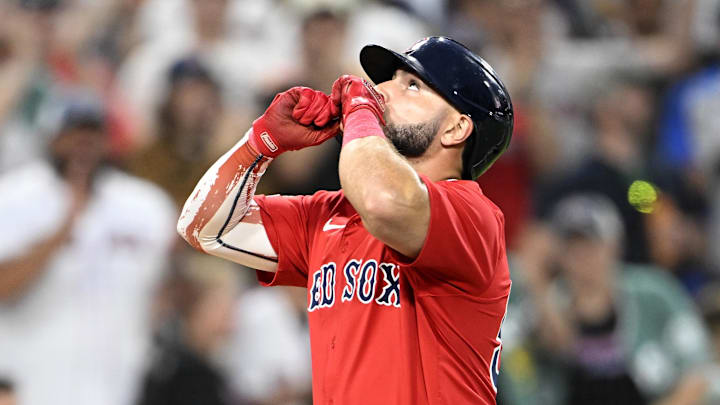 Aug 8, 2025; San Diego, California, USA; Boston Red Sox right fielder Wilyer Abreu (52) looks skyward after hitting a two-run home run during the fourth inning against the San Diego Padres at Petco Park. Mandatory Credit: Denis Poroy-Imagn Images Aug 8, 2025; San Diego, California, USA; Boston Red Sox right fielder Wilyer Abreu (52) looks skyward after hitting a two-run home run during the fourth inning against the San Diego Padres at Petco Park. Mandatory Credit: Denis Poroy-Imagn Images