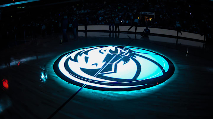Nov 7, 2012; Dallas, TX, USA; A view of the Dallas Mavericks logo on the court before the game between the Mavericks and the Toronto Raptors at the American Airlines Center. The Mavericks defeated the Raptors. Mandatory Credit: Jerome Miron-Imagn Images