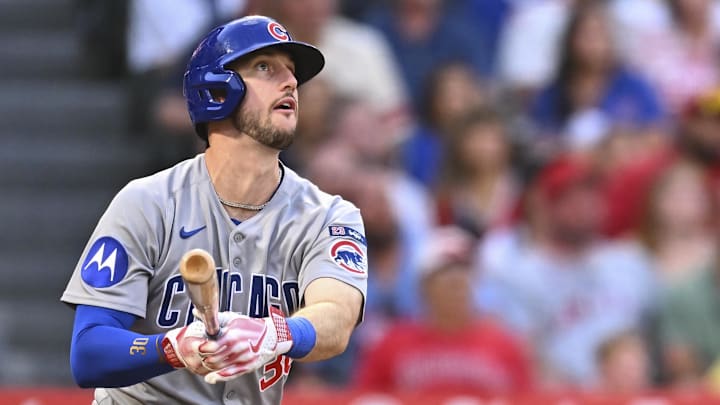 Aug 23, 2025; Anaheim, California, USA; Chicago Cubs outfielder Kyle Tucker (30) hits a two-run home run against the Los Angeles Angels during the third inning at Angel Stadium. Mandatory Credit: Jonathan Hui-Imagn Images Aug 23, 2025; Anaheim, California, USA; Chicago Cubs outfielder Kyle Tucker (30) hits a two-run home run against the Los Angeles Angels during the third inning at Angel Stadium. Mandatory Credit: Jonathan Hui-Imagn Images