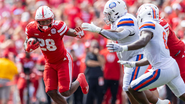 Nebraska running back Kwinten Ives rushes for short gain during the third quarter against Houston Christian on Sept. 13, 2025.