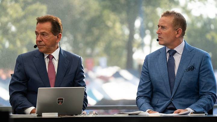 Nick Saban and Kirk Herbstreit listen to Ole Miss head coach Pete Golding speak during ESPN College GameDay ahead of the Ole Miss-LSU game in The Grove in Oxford, Miss., on Saturday, Sept. 19, 2026. Nick Saban and Kirk Herbstreit listen to Ole Miss head coach Pete Golding speak during ESPN College GameDay ahead of the Ole Miss-LSU game in The Grove in Oxford, Miss., on Saturday, Sept. 19, 2026.