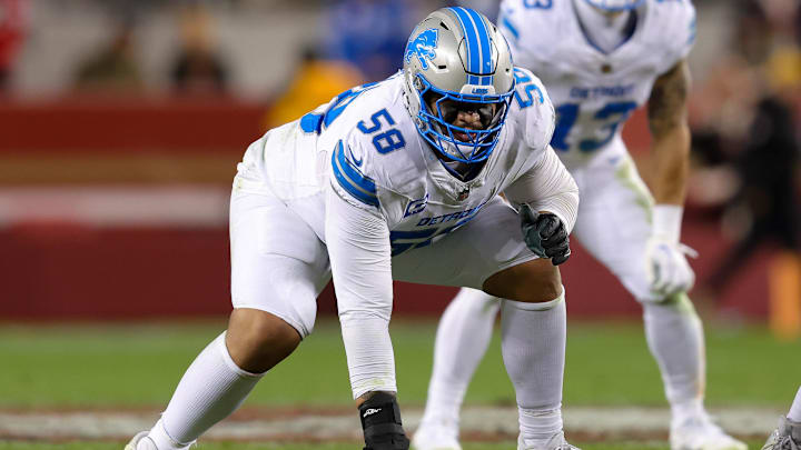 Detroit Lions offensive tackle Penei Sewell (58).