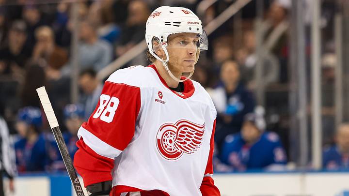 Apr 4, 2026; New York, New York, USA; Detroit Red Wings right wing Patrick Kane (88) skates against the New York Rangers during the first period at Madison Square Garden. Mandatory Credit: Danny Wild-Imagn Images