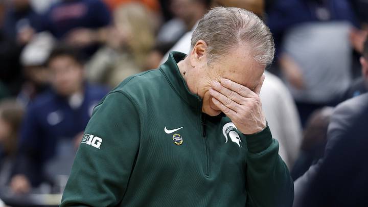 Mar 27, 2026; Washington, DC, USA; Michigan State Spartans head coach Tom Izzo reacts after losing to UConn Huskies in a Sweet Sixteen game of the East Regional of the men's 2026 NCAA Tournament at Capital One Arena. Mandatory Credit: Amber Searls-Imagn Images