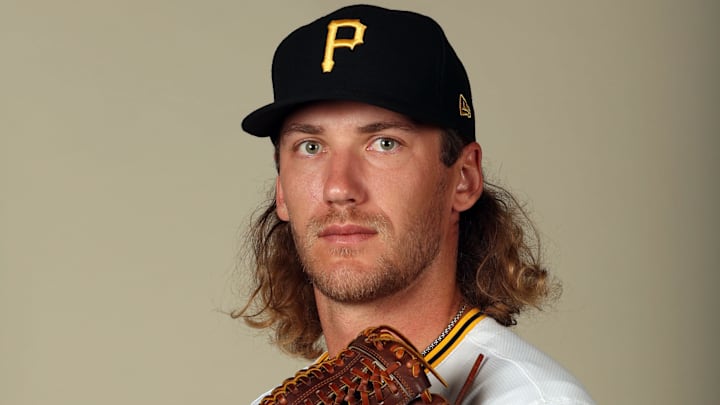 Feb 20, 2024; Bradenton, FL, USA; Pittsburgh Pirates pitcher Braxton Ashcraft (67) poses for a photo during photo day at Pirate City. Feb 20, 2024; Bradenton, FL, USA; Pittsburgh Pirates pitcher Braxton Ashcraft (67) poses for a photo during photo day at Pirate City.