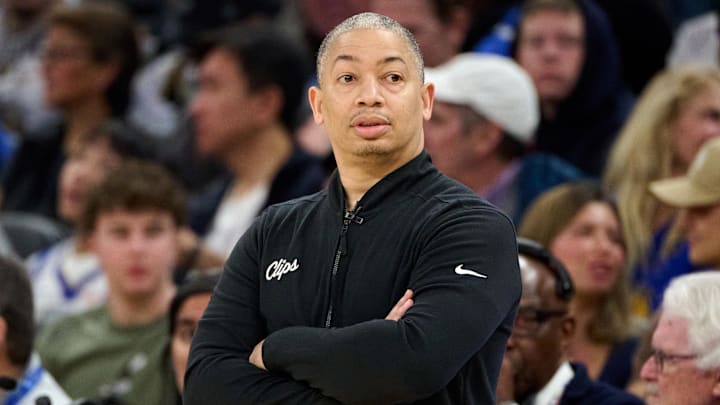 Apr 13, 2025; San Francisco, California, USA; LA Clippers head coach Tyronn Lue looks on against the Golden State Warriors during the first quarter at Chase Center. Mandatory Credit: Robert Edwards-Imagn Images Apr 13, 2025; San Francisco, California, USA; LA Clippers head coach Tyronn Lue looks on against the Golden State Warriors during the first quarter at Chase Center. Mandatory Credit: Robert Edwards-Imagn Images