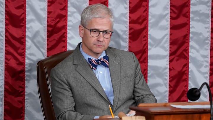 Speaker Pro Tempore Rep. Patrick McHenry, R-N.C., is seen on the House floor as lawmakers hold a third vote to elect a new speaker in Washington on Oct. 20, 2023. House Republicans nominated the chair of the House Judiciary Committee, Rep. Jim Jordan, R-Ohio, to the speakership last week. Jordan has failed to earn the votes needed to become speaker in the previous rounds of voting.