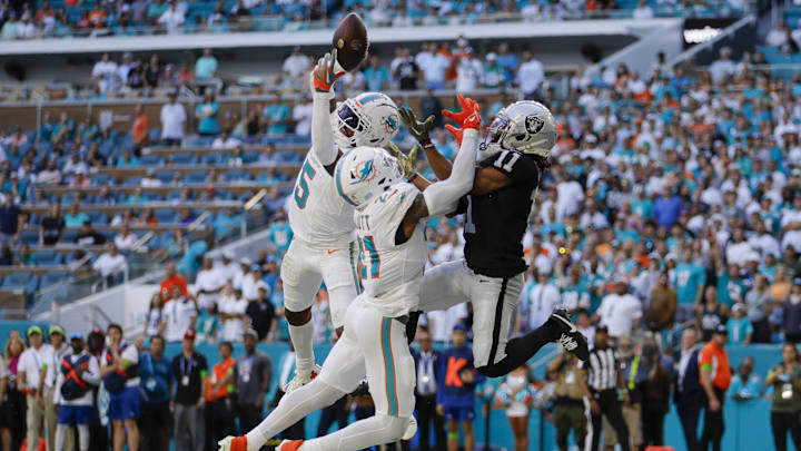 Jalen Ramsey's game-clinching interception against the Las Vegas Raiders last November. Jalen Ramsey's game-clinching interception against the Las Vegas Raiders last November.