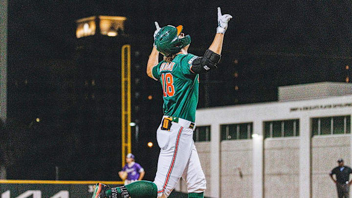 Cather Todd Hudson after his first homerun as a Hurricane against Niagara. Cather Todd Hudson after his first homerun as a Hurricane against Niagara.