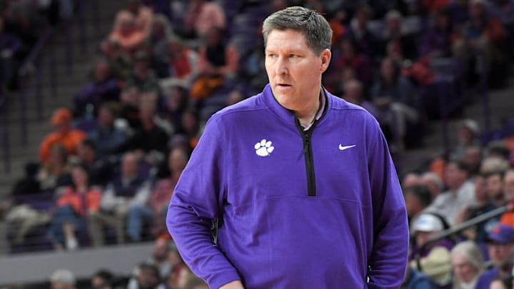 Clemson Head Coach Brad Brownell communicates in the game with Syracuse during the second half at Littlejohn Coliseum in Clemson, S.C Wednesday, January 22, 2025. Clemson Head Coach Brad Brownell communicates in the game with Syracuse during the second half at Littlejohn Coliseum in Clemson, S.C Wednesday, January 22, 2025.