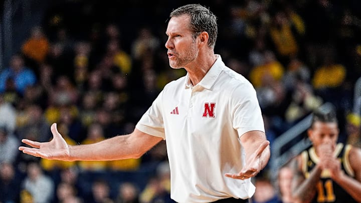 Nebraska head coach Fred Hoiberg reacts to a play against Michigan during the first half at Crisler Center in Ann Arbor on Tuesday, Jan. 27, 2026.