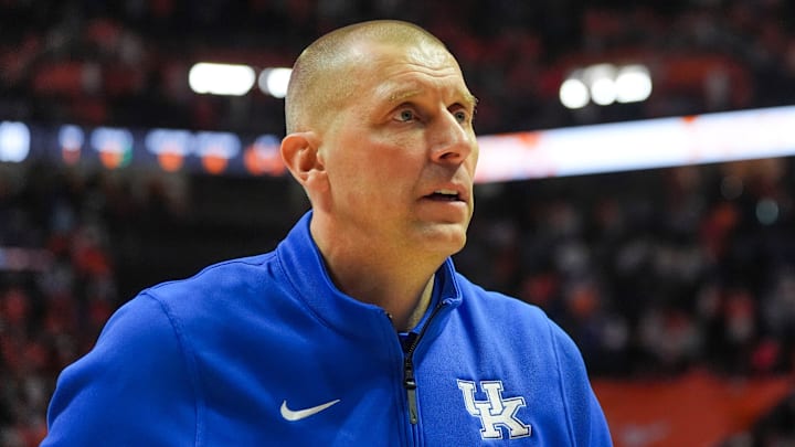 Kentucky basketball coach Mark Pope after winning a game between the Tennessee Volunteers and Kentucky Wildcats at Thompson-Boling Arena at Food City Center in Knoxville, Tenn., on Jan. 17, 2026.