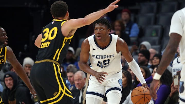 Jan 15, 2024; Memphis, Tennessee, USA; Memphis Grizzlies forward GG Jackson (45) dribbles as Golden