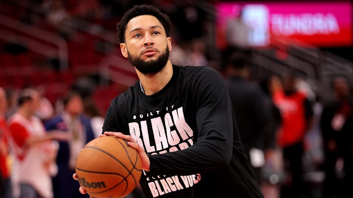 Brooklyn Nets guard Ben Simmons warms up prior to the game against the Houston Rockets.