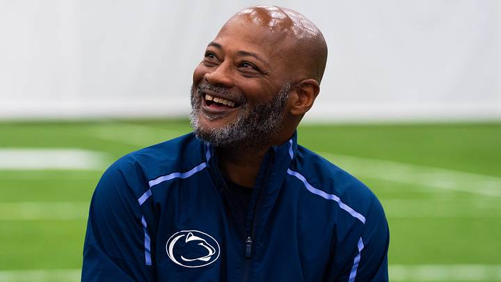 Penn State football associate head coach Terry Smith smiles as he talks to a reporter during football media day in Holuba Hall, Friday, August 7, 2026, in State College. Penn State football associate head coach Terry Smith smiles as he talks to a reporter during football media day in Holuba Hall, Friday, August 7, 2026, in State College.