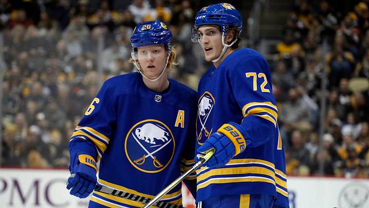 Buffalo Sabres players Rasmus Dahlin and Tage Thompson Buffalo Sabres players Rasmus Dahlin and Tage Thompson