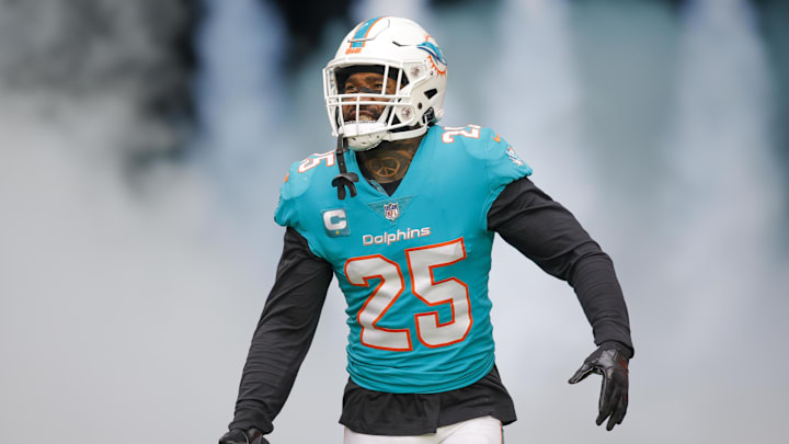 Dec 25, 2022; Miami Gardens, Florida, USA; Miami Dolphins cornerback Xavien Howard (25) takes to the field prior to the game against the Green Bay Packers at Hard Rock Stadium.