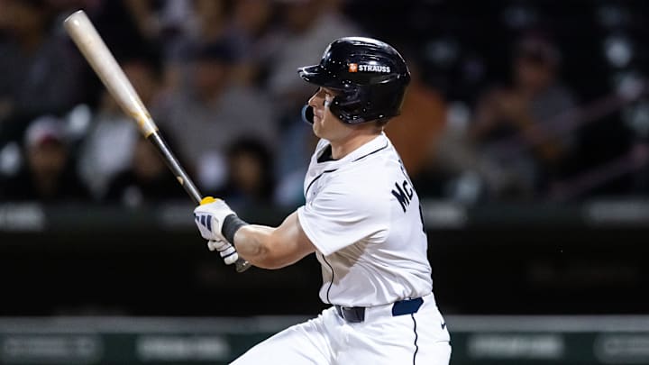 Nov 9, 2025; Mesa, AZ, USA; Detroit Tigers shortstop Kevin McGonigle during the Arizona Fall League Fall Stars Game at Sloan Park. 