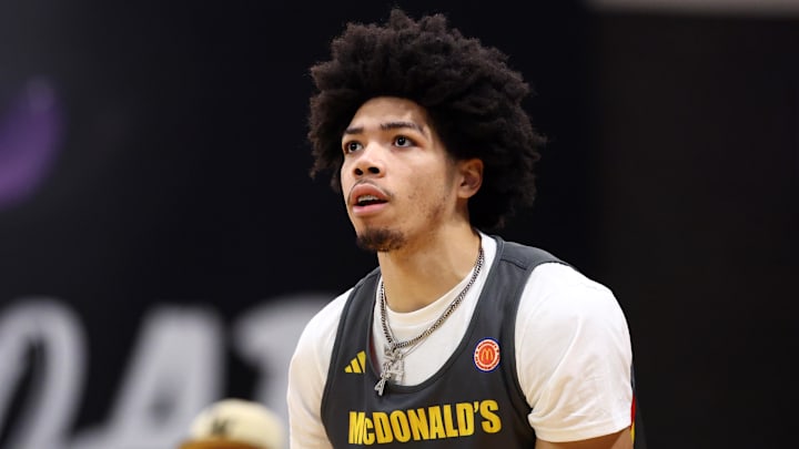 Mar 30, 2026; Goodyear, AZ, USA; Tyran Stokes during the McDonalds All American Jam Fest at Millennium High School. Mandatory Credit: Mark J. Rebilas-Imagn Images
