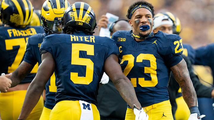 Michigan Wolverines running back Savion Hiter and running back Jordan Marshall celebrate a touchdown in the third quarter of a game against UTEP Michigan Wolverines running back Savion Hiter and running back Jordan Marshall celebrate a touchdown in the third quarter of a game against UTEP