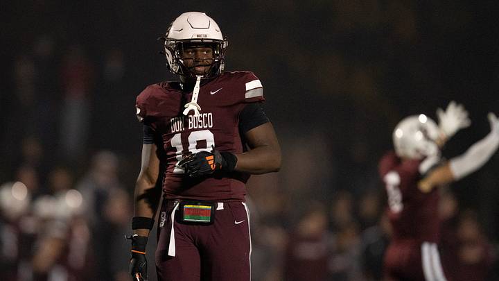 Don Bosco's Mikahi Allen (18) gets ready for defense during Non-Public, Group A semifinal football game between Don Bosco and Bergen Catholic at Granatell Stadium in Ramsey on Friday, Nov. 21, 2025.